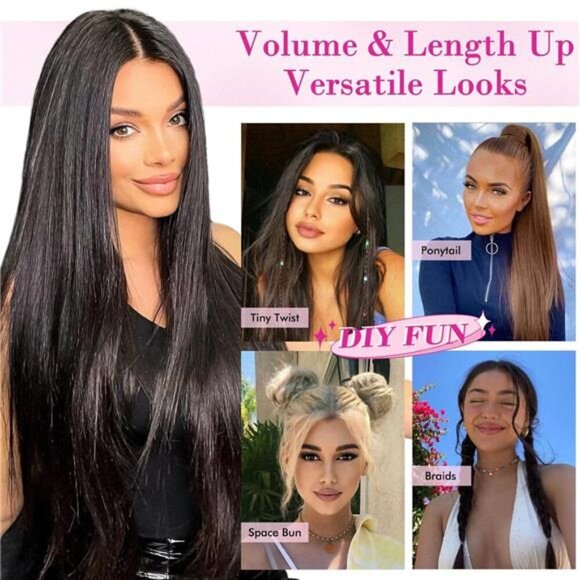 REECHO 28" Straight Super Long 4 PCS Set Thick Clip in on Hair Extensions - Picture 6 of 7